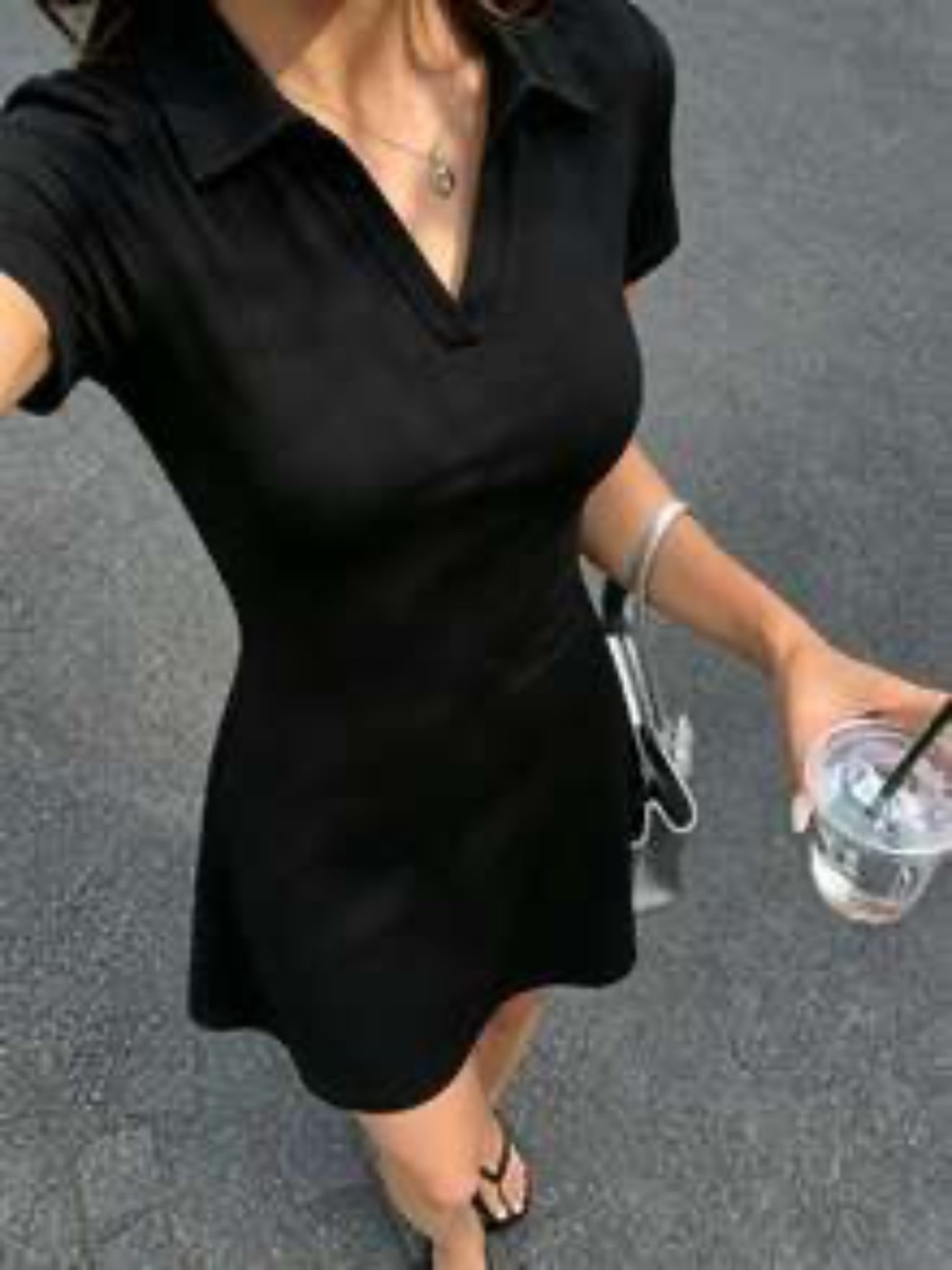 SHEIN Women's Elegant Retro Minimalist Collared Short Sleeve Black A-Line Mini